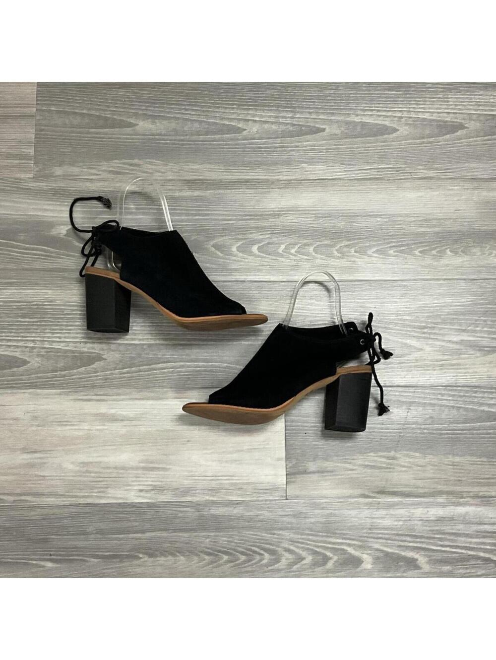 TOMS Elba Suede Peep-Toe Sandals Block Heel 10